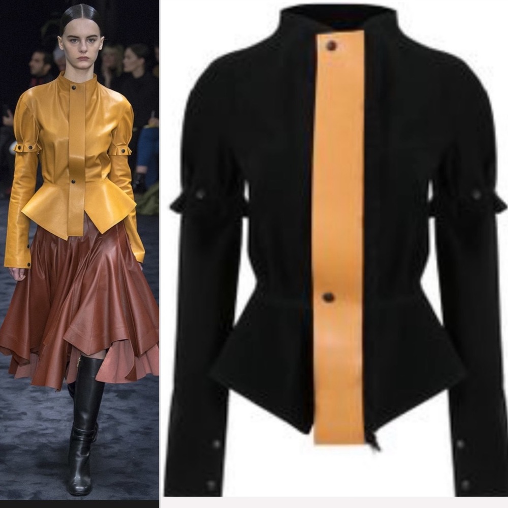 Loewe Black Push-Stud Leather Trim Peplum Jacket - Picture 1 of 8